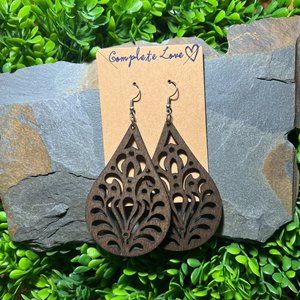 Large Cut Out Wood Earrings~Bohemian Statement Earrings~NWT~Great Gift!